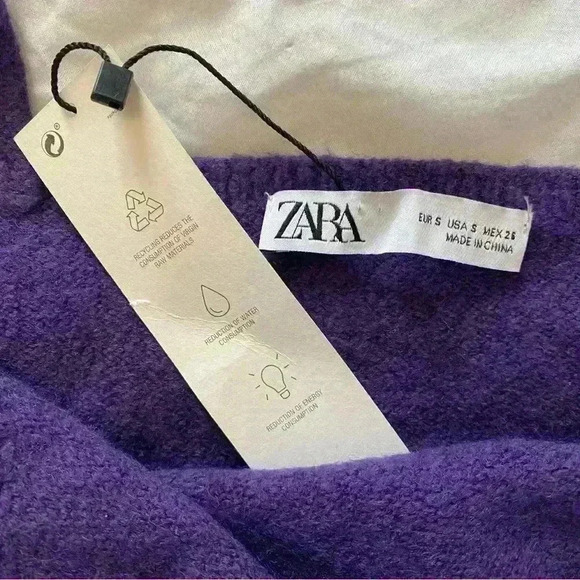 ❣️Zara Dark Purple Flower Beaded Wool Knit Crop Top NWT Size Small, smoke free - Picture 10 of 14